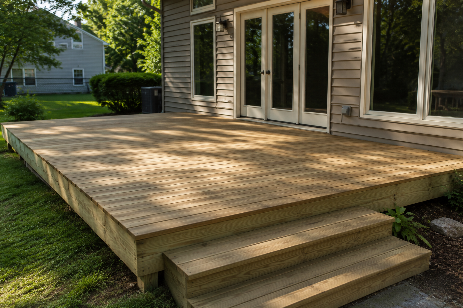 Backyard Wood Deck with Steps
