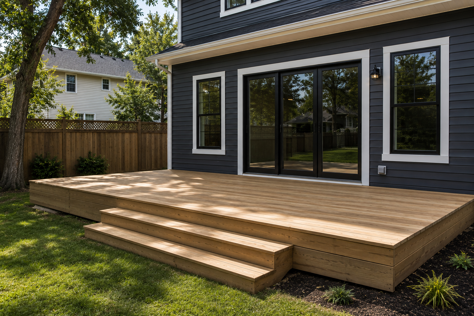 Modern Cedar Deck with Patio Steps
